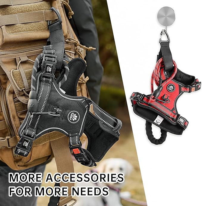 NESTROAD No Pull Dog Harness,Adjustable Oxford Dog Vest Harness with Leash,Reflective No-Choke Pet Harness with Easy Control Soft Handle for Small Medium Dogs(Medium,Red)-Mewly Pet