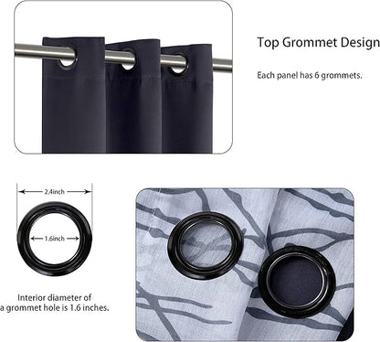 BONZER Mix and Match Curtains - 2 Pieces Branch Print Sheer Curtains and 2 Pieces Blackout Curtains for Bedroom Living Room Grommet Window Drapes, 37x95 Inch/Panel, Grey Dark, Set of 4 Panels