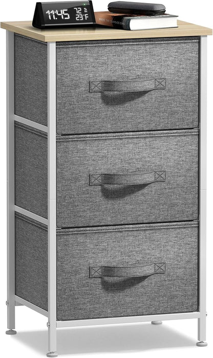 Sorbus Nightstand with 3 Drawers - Bedside Furniture & Night Stand End Table Dresser with Steel Frame, Wood Top, Easy Pull Fabric Bins for Home, Bedroom Accessories, Office & Dorm