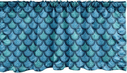 Ambesonne Fish Scale Window Valance, Nautical Design Realistic Graphic Water Drops on Half Circles Print, Curtain Valance for Kitchen Bedroom Decor with Rod Pocket, 54" X 12", Blue and Turquoise
