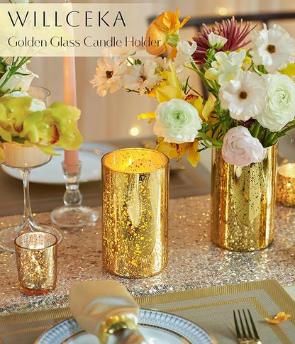 Gold Candle Holder Hurricane Candle Cylinder Vases for Centerpieces Set of 6 for Wedding Table Centerpiece