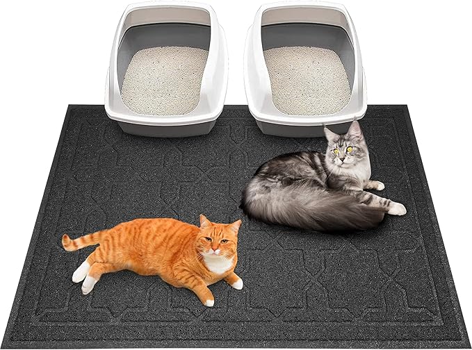 Yimobra Cat Litter Mat, 47"x36" Litter Box Mat with Litter Lock Mesh, Soft Cat Litter Mat Litter Trapping Mat, Easy to Clean, Non-Slip, Water Resistant, Litter Free Floors, Black-Mewly Pet