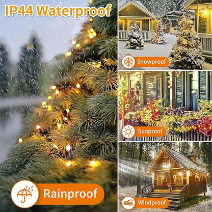 RPGT Christmas Light 100 LEDs 41ft Green Cable Wire Fairy String Twinkle Lights Plug in 12 Modes for Xmas Tree, Party, Indoor,Outdoor, Garden, Wedding, Home Decoration (Warm White)