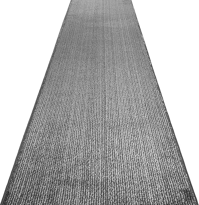 Custom Length Cut to Size Wide Width Carpet Runner Rug for Hallways, Skid Resistant Latex Rubber Backed, 31 inch Wide X Customized Length, Stripe Grey, 31 inch X 15 feet