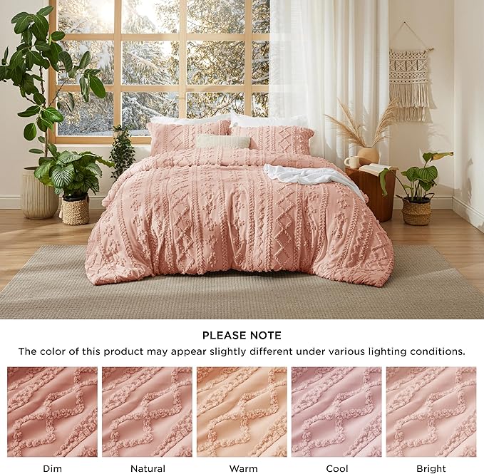 Bedsure Tufted Boho Comforter Set Twin Size - Pink Boho Bed Set, GentleSoft™ 2 Pieces Farmhouse Shabby Chic Embroidery Bedding, Gifts for Woman, Soft Jacquard Twin Comforter for All Seasons