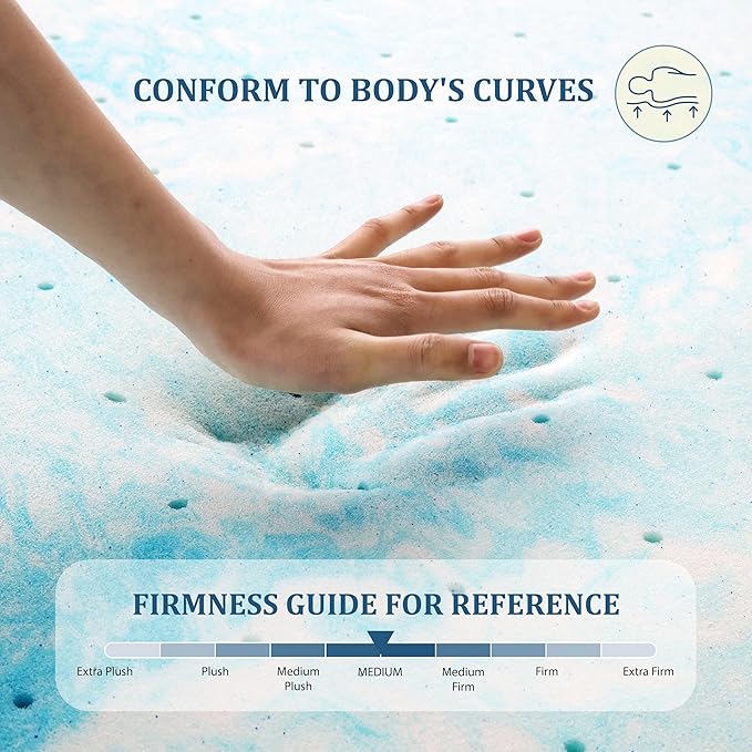 EGO Topper 3 Inch Twin Memory Foam Mattress Topper, Gel Foam Mattress Topper for Pressure Relief, Ventilated Design Bed Topper in a Box, CertiPUR-US Certified, Medium