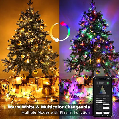 BrizLabs Smart Christmas Lights, 33FT 100 LED Color Changing String Lights APP/Voice Control, Warm White & Colored Dimmable Christmas Tree Light Music Fairy Light for Xmas Indoor Outdoor Home Decor
