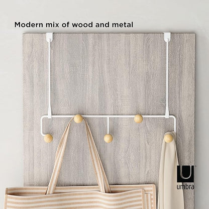 Umbra Estique Over The Door Coat Rack & Multi-Use Organizer, for Coats, Bags, Hats & More, Small, White/Natural (Pack of 3)
