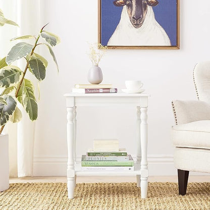 Decor Therapy Simplify Oak Wood Accent Storage Shelf End Table, Traditional Style, Antique White - (24" x 19.5" x 15.75")