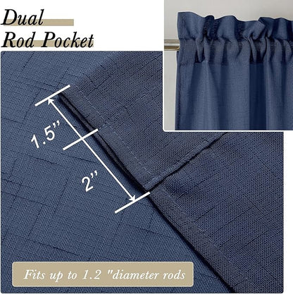 Aiyufeng Kirei Open Linen Weave Flax Textured Navy Blue Sheer Window Curtains 63 inches, Medium Long Privacy Semi-Transparent Sheer Panels for Farmhouse/Bedroom, 80" Wide Total 2 Panels, Dark Blue