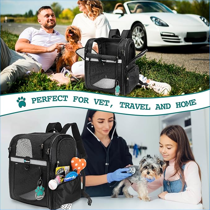 PetAmi Dog Backpack Carrier for Small Large Cat, Pet, Puppies, Ventilated Pet Hiking Backpack Travel Bag, Airline Approved Cat Backpack Carrier, Safety Back Support, Camping Biking, Max 18 lbs, Black-Mewly Pet