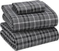 RUVANTI Flannel Sheets Twin XL Size - 100% Cotton Double Brushed Twin XL Sheet Sets, Deep Pockets 16 Inches, All Seasons Breathable & Extra Soft Bed Sheets, Warm & Cozy, 3 Piece, Grey Plaid