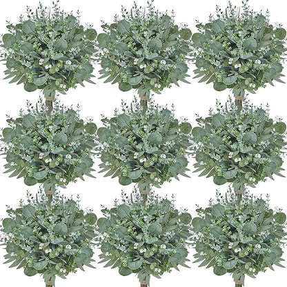 Serwalin 300 pcs Artificial Mixed Eucalyptus Leaves Stems Bulk, 4 Kinds Silver Dollar Eucalyptus Leaves Picks,Faux Greenery Stems Sprays for DIY Bouquets Floral Arrangement Home Decor