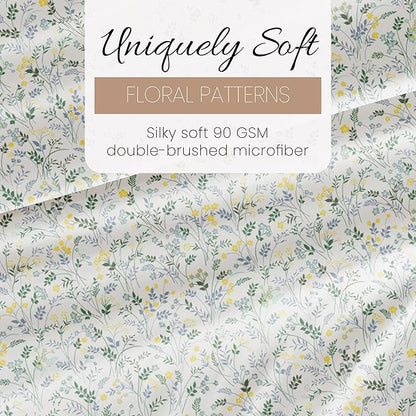 Linen Market Double-Brushed Patterned Microfiber Full Sheet Set 4 Piece – Oeko-TEX Certified Ultra Soft & Wrinkle-Free - 16" Deep Pocket Sheets - Easy Care Full Size - Wildflower Light Blue