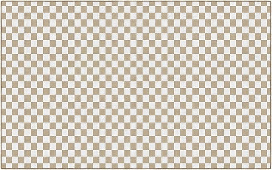 Flagship Carpets Schoolgirl Style Brown and White Checkerboard Educational Area Rug for Kids Room Seating Décor, Children's Classroom, Play Carpet for Teaching and Playroom, 7'6" x 12', Neutral