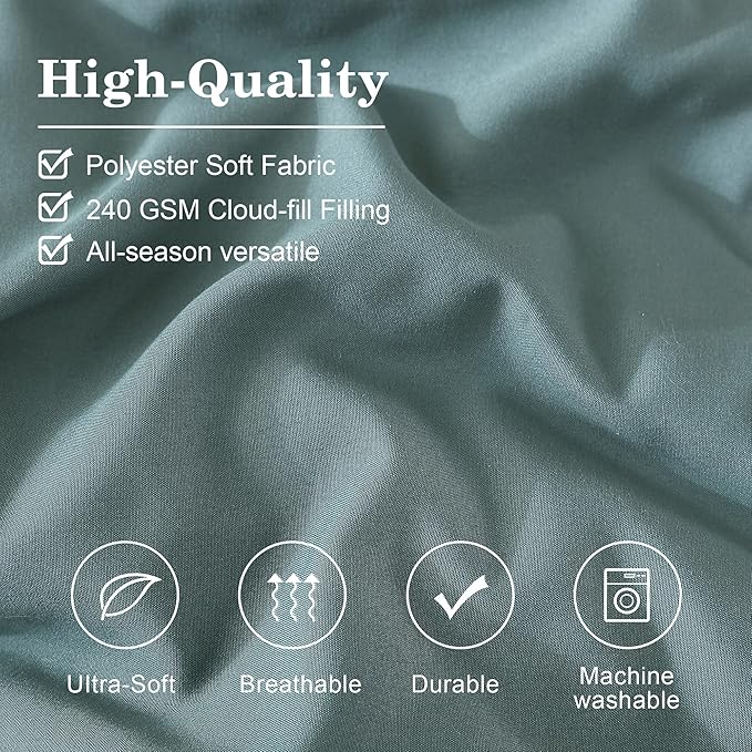 Monbix King Size Comforter Set - 7 Pieces Bed in a Bag King, Dark Green Bedding Sets with Comforter, All Seasons Comforter Bed Set with Sheets, Pillowcases & Shams