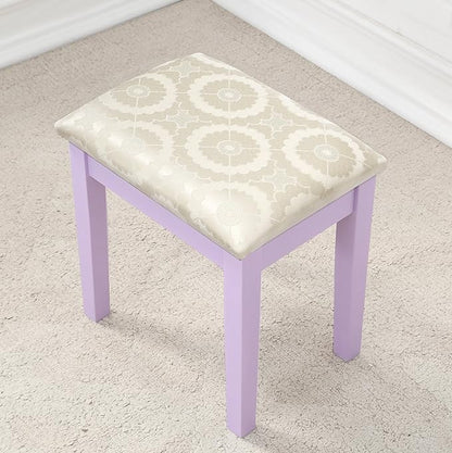 Roundhill Furniture Moniys Wood Moniya Makeup Vanity Table and Stool Set, Purple