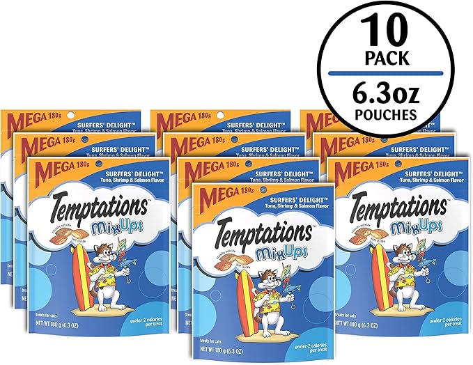 Temptations MixUps Surfer's Delight Flavor Crunchy and Soft Cat Treats, 6.3 oz. Pouch (Pack of 10)-Mewly Pet