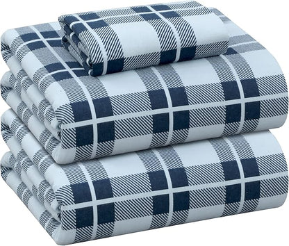 RUVANTI Flannel Sheets Twin Size - 100% Cotton Double Brushed Twin Sheets Set, Deep Pockets 16 Inches, All Seasons Breathable & Extra Soft Bed Sheets, Warm & Cozy, 3 Piece, Illusion Check