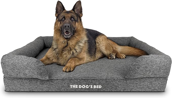 The Dog’s Bed, XL Grey Poly-Linen 43.5x34, Memory Foam, Pain Relief: Arthritis, Hip & Elbow Dysplasia, Post Surgery, Lameness, Supportive, Calming, Waterproof Washable Cover, Veterinary Approved-Mewly Pet