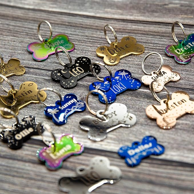 Personalized Dog Tag with 5 Lines of Custom Deep Engraved Durable Stainless Steel Pet ID Name Tag Designer Small Size Bone-Mewly Pet