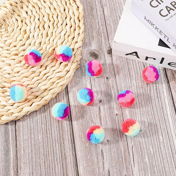 30 Pcs Soft Plush Cat Ball 1.2-inch Rainbow Cat Toy Balls Fuzzy Kitty Balls Kitten Puff Balls Colorful Cat Pom Pom Balls for Cat Kitten Pet Playing Exercising-Mewly Pet