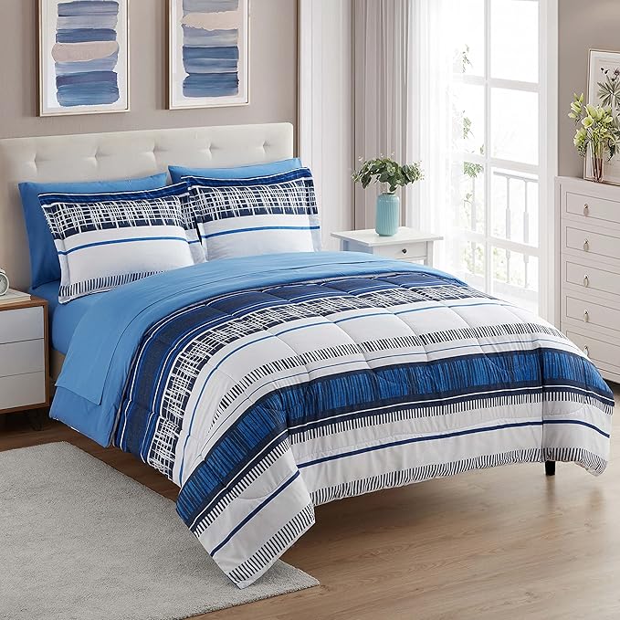 Sweet Home Collection 5 Piece Comforter Set Bag Solid Color All Season Soft Down Alternative Blanket & Luxurious Microfiber Bed Sheets, Mediterranean, Twin