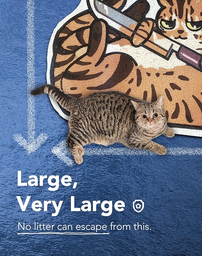 Lukamoo® Cute Cat Litter Mat (30’’x20’’), Large/L, for Kitty Litter & Cute Cat Litter Box, Litter Trapping Mat (Brown Tabby)-Mewly Pet