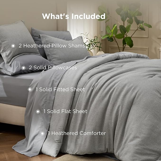 Bedsure King Size Comforter Set Dark Grey - Bed in a Bag King Bedding 7 Pieces, Cationic Dyed Bed Set Gift for Family, Dark Grey Soft Bedding for All Seasons Comforter with Sheets, Pillowcases & Shams