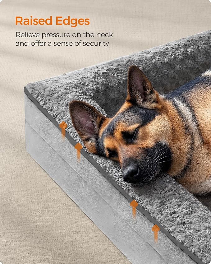Feandrea Orthopaedic Dog Bed for Large Dogs, Waterproof Dog Sofa Bed with Removable Washable Cover, 48 x 35 x 7 Inches, Dove Gray UPGW254G01-Mewly Pet