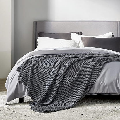 Bedsure Cooling Cotton Waffle Full Size Blanket - Lightweight Breathable Blanket of Rayon Derived from Bamboo for Hot Sleepers, Luxury Throws for Bed, Couch and Sofa, Dark Grey, 80x90 Inches
