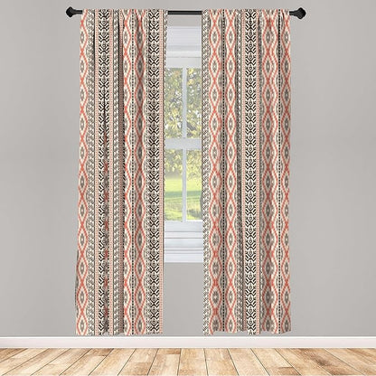 Ambesonne Southwestern Window Curtains, Traditional Vertical Borders Inspired by Prehistoric Art Ikat Style, Lightweight Decorative Panels Set of 2 with Rod Pocket, Pair of - 28" x 63", Brown Coral