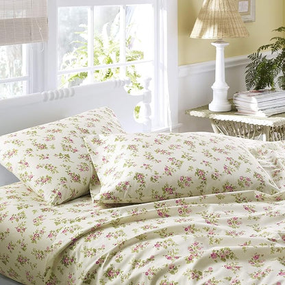 Laura Ashley Flannel Sheet Set, Audrey Pink, Queen (201592)