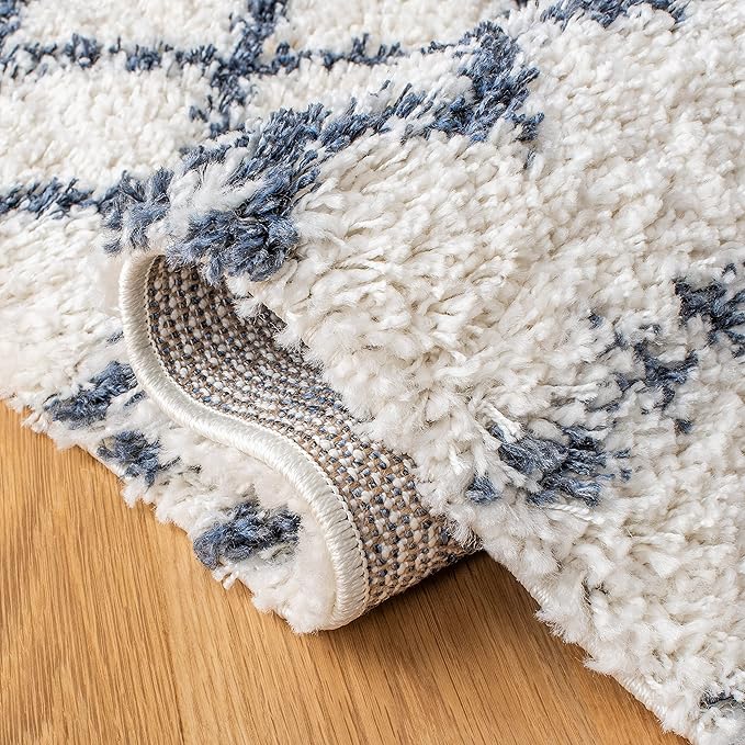 SAFAVIEH Arizona Shag Collection Area Rug - 3'2" Round, Ivory & Slate, Moroccan Design, 1.6-inch Thick, Non-Shedding, Ideal for High Traffic Areas in Living Room, Bedroom, Dining (ASG741M-3R)
