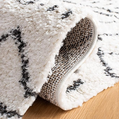 SAFAVIEH Arizona Shag Collection Area Rug - 10' x 14', Ivory & Black, Moroccan Design, Non-Shedding & Easy Care, 1.6-inch Thick Ideal for High Traffic Areas in Living Room, Bedroom (ASG741Z)