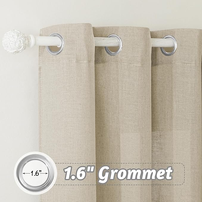 RYB HOME 45 inch Curtains - Linen Blend Semi Sheer Curtains Drapes Light Filtering Half Privacy Protected for Cabinet Closet French Door, Width 52 by Length 45 inch, 2 Panels Set, Beige