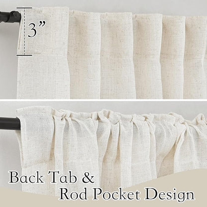 RYB HOME Semi Sheer Curtains 63 inch Length 2 Panels, Linen Textured Privacy Protect Window Drapes Soft Breathable Back Tab Window Curtains for Bedroom Living Room Decor, 52 W x 63 L, Linen