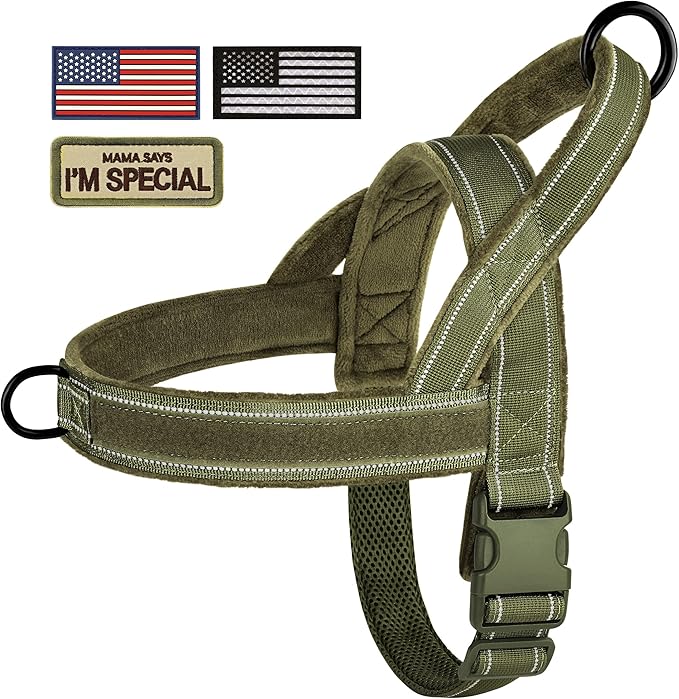 Forestpaw No Pull Dog Harness - Soft Flannel Padded Tactical Dog Vest Harness with Quick Release Buckle, Adjustable Reflective Pet Harness for Large Dogs Walking Training,Green XL-Mewly Pet