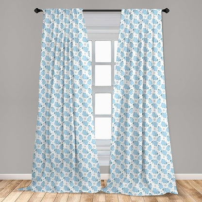 Ambesonne Animal Cartoon 2 Panel Curtain Set, Happy Smiling Pattern with Dots Animal, Lightweight Window Treatment Living Room Bedroom Decor, Pair of - 28" x 84", Pale Blue Sky Blue White
