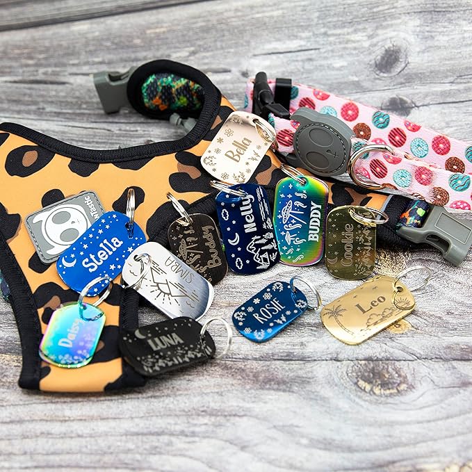 Personalized Dog Tag with 5 Lines of Custom Deep Engraved Durable Stainless Steel Pet ID Name Tag Designer Small Size Rectangle-Mewly Pet