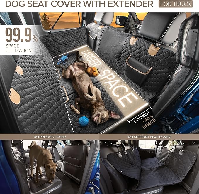 XL Truck Back Seat Extender for Dogs, Hard Bottom Dog Car Seat Cover for Back Seat, Heavy Duty Dog Hammock for Aggressive Chewers, Waterproof Pet Seat Covers for Trucks, F150, Ram1500, Large SUV-Mewly Pet