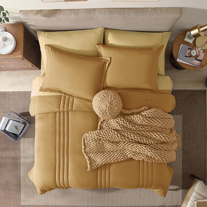 Monbix King Size Comforter Set - 7 Pieces Bed in a Bag King, Desert Yellow Bedding Sets with Comforter, All Seasons Down Alternative Comforter Bed Set with Sheets, Pillowcases & Shams
