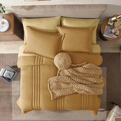 Monbix King Size Comforter Set - 7 Pieces Bed in a Bag King, Desert Yellow Bedding Sets with Comforter, All Seasons Down Alternative Comforter Bed Set with Sheets, Pillowcases & Shams