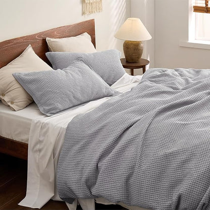 Bedsure Cotton Duvet Cover Set - 100% Cotton Waffle Weave Grey Duvet Cover California King Size, GentleSoft™ and Breathable Cal King Bedding Set for All Season, 3 Pieces, 104"x98"