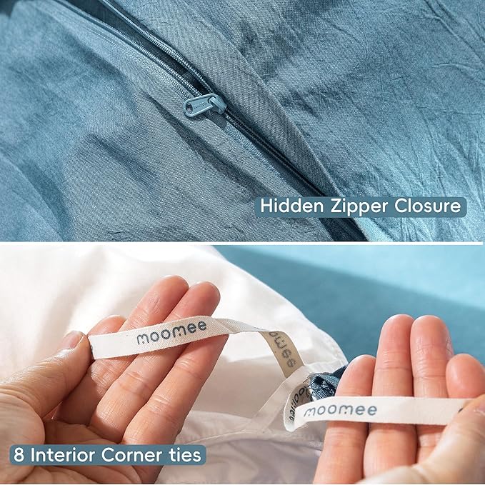 MooMee Bedding Duvet Cover Set 100% Washed Cotton Linen Like Textured Breathable Durable Soft Comfy (Heathered Peacock Blue, Palatial King/Oversized King 120"x98")