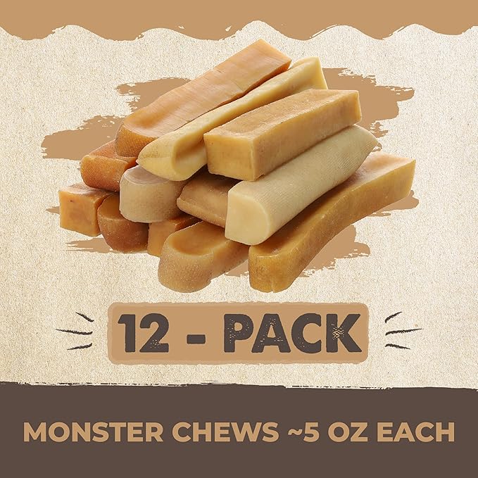Mighty Paw Yak Cheese Dog Chews - All-Natural Treats for Dogs, High Protein Treat with 68 Grams of Protein Per Chew, Delicious and Long Lasting, Odor Free with Limited Ingredients, Monster, 12 Pack-Mewly Pet