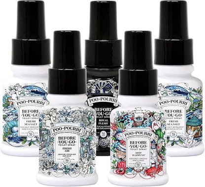 Poo-Pourri Set - Includes Original Citrus, Fresh Sea Salt, Fresh Air, Ship Happens, and Royal Flush 1.4 Ounce Bottles