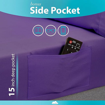 DREAMCARE California King Sheet Sets – 6 pcs Cooling Bed Sheets – up to 15” Deep Cal King Sheets – 2500 Supreme Collection – Extra Soft 100% Brushed Microfiber Hotel Luxury with Side Pocket – Purple