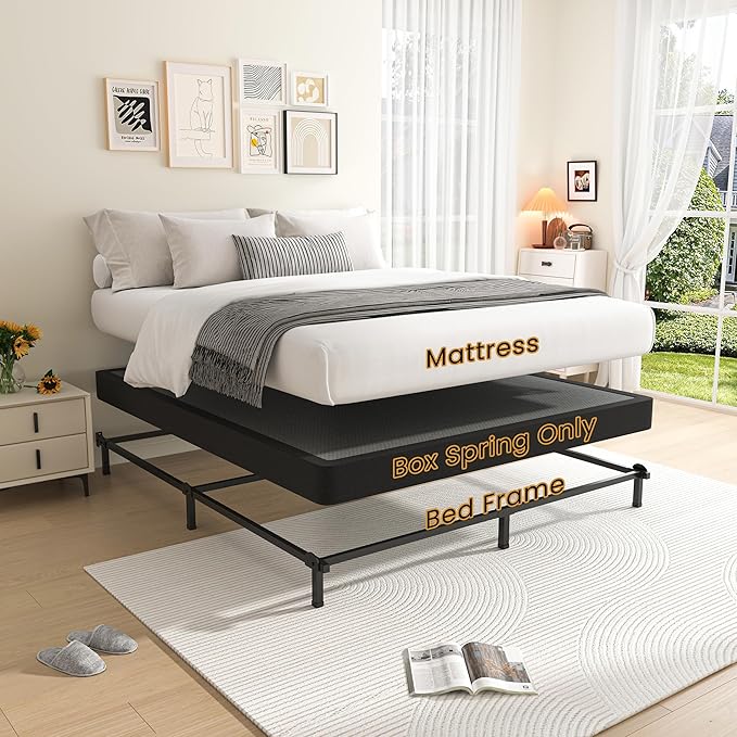 MAF 5 Inch Box Spring for Queen Bed Low Profile Queen Box Spring, Queen Size Bed Base 3500 lbs Black Heavy Duty Metal Mattress Foundation with BoxSpring Cover, No Squeaky, Easy Assembly