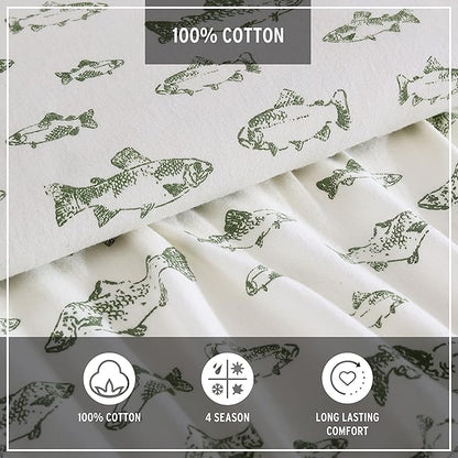 Eddie Bauer - Full Sheets, Cotton Flannel Bedding Set, Brushed For Extra Softness, Cozy Home Decor (School of Fish, Full)